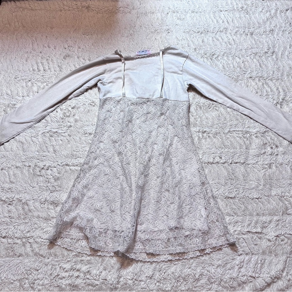 Vintage 90’s L.A. Touch Ivory Lace Dress | Floral Rosettes & Pearl Details girls - Picture 3 of 7